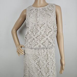 London Times Dress Crochet Lace Sheer Blouson Sz 12 Boho Cottagecore Prairie